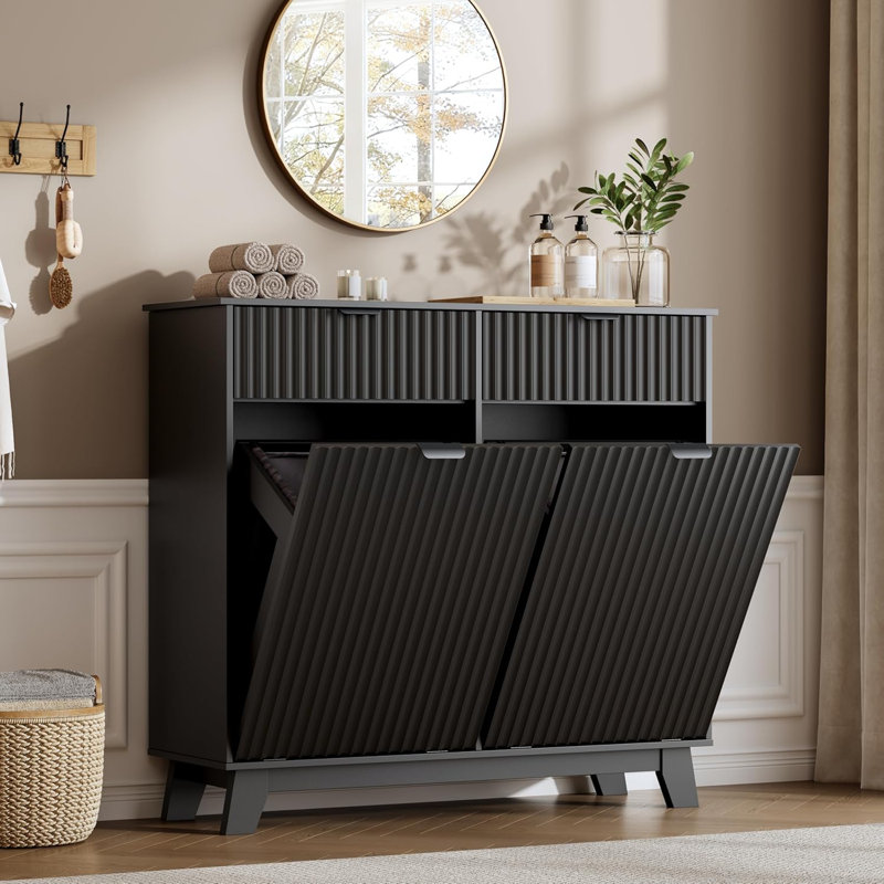 Double Tilt Laundry Basket Cabinet, Black