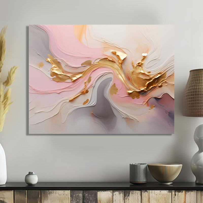 Tourbillon tourbillonnant de glam or - reproduction d'art abstrait mural, H 30 po x l 40 po x P 1,5 po, Pas de métal encadré