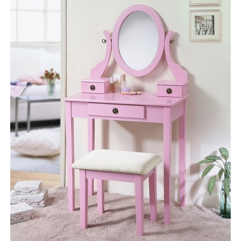Bureau de coiffeuse avec tabouret, Rose