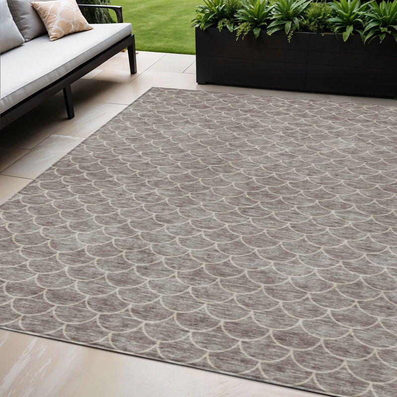 Tapis extérieur lavable géométrique taupe et beige 5 pi x 8 pi