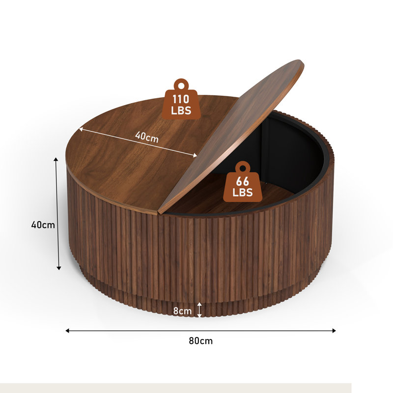 31.49" Round Storage Coffee Table, Walnut
