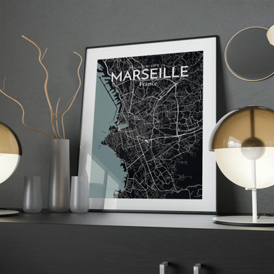 Marseille City Map In Midnight - No Frame Print