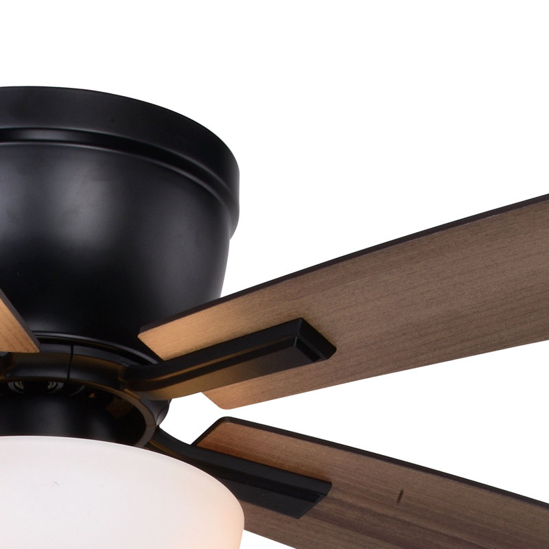 42 in. Black Indoor Low Profile Flush Mount Transitional Ceiling Fan with Reversible Brown Hickory-Black Hickory Blades, LED Light Kit and Pull Chain, 3 Speeds, Frosted White Glass Shade