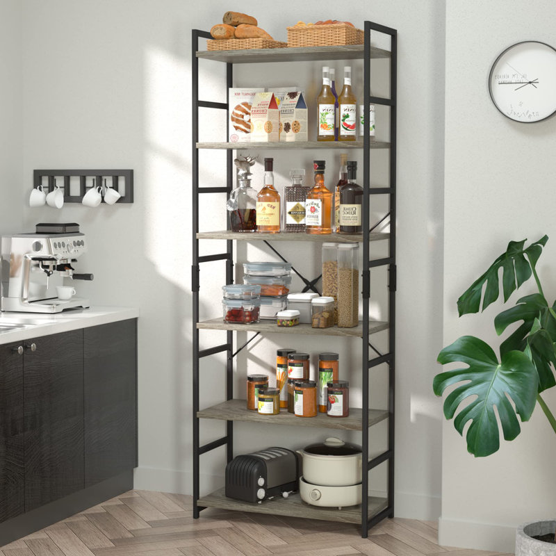 Bibliothèque à 6 niveaux, une merveille de rangement pour la chambre à coucher, le salon et le bureau personnel, Gris