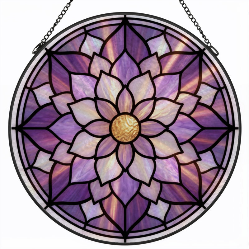Vitrail de fenêtre en verre coloré 7,8 po H Mandala, H 7,8 po x l 7,8 po