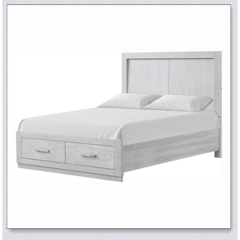 Transitional 1Pc Eastern Bed LED HB Storage Footboard Light Grey Bedroom Furniture Wooden, Grand lit