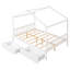 Lit plateforme double en bois pleine grandeur avec deux tiroirs, tête de lit, pied de lit et toit pour enfants, blanc