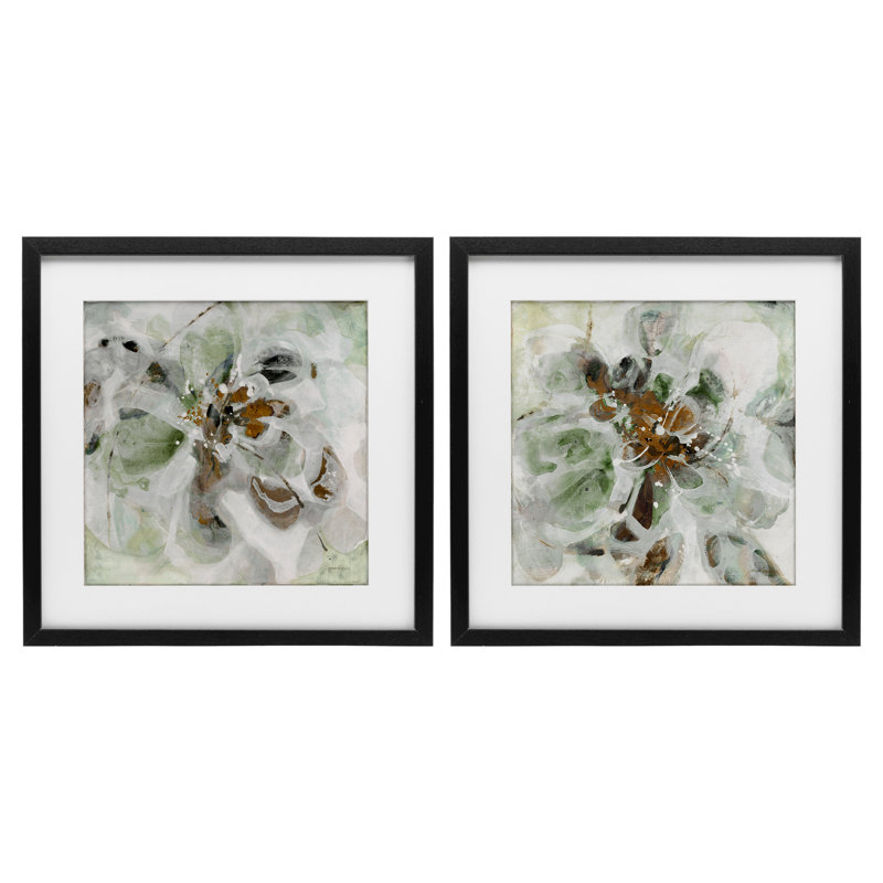 Reminiscent Floral Abstraction, ensemble de 2 reproductions encadrées sous verre, design par Liz Jardine, H 13 po x l 13 po