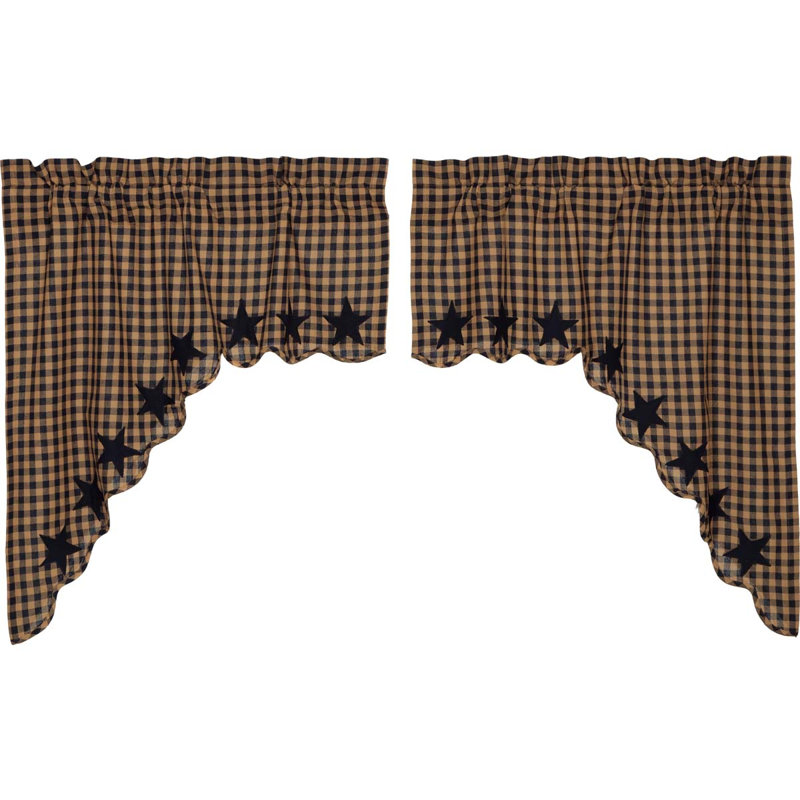 Navy Star Cotton Checkered Window Valance, Navy