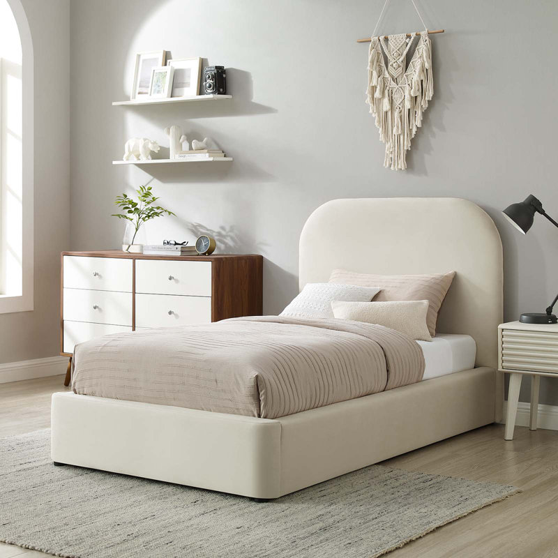 Lit plateforme tapissier Keyné, Simple, Albâtre
