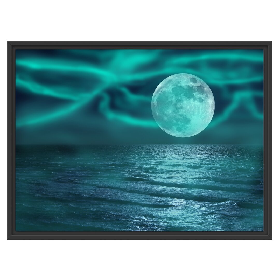 Gerahmtes Wandbild ruhiges Meer mit Vollmond