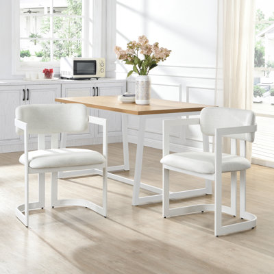 Ensemble de 2 chaises de salle à manger rembourrées en tissu avec structure en métal beige, capacité de poids de 265 lb