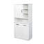 Armoire à linge blanche autoportante avec portes, panier inclinable, tablette réglable, rangement ouvert, plusieurs compartiments