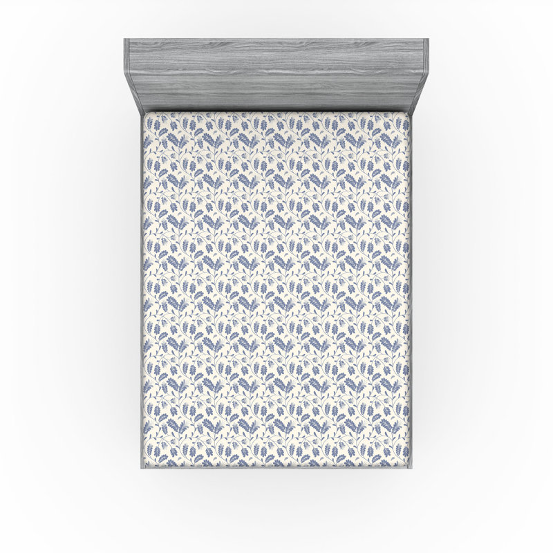 Drap-housse Ambesonne, Coquille d'œuf, bleu mer / floral, Drap-housse de taille très grand
