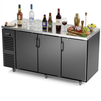 Coolski 72 in. W 25.6 cu. ft. Commercial Solid Door Under Back Bar Cooler Refrigerator in Black Stainless Steel — FIN-0018564 | Fridge.com