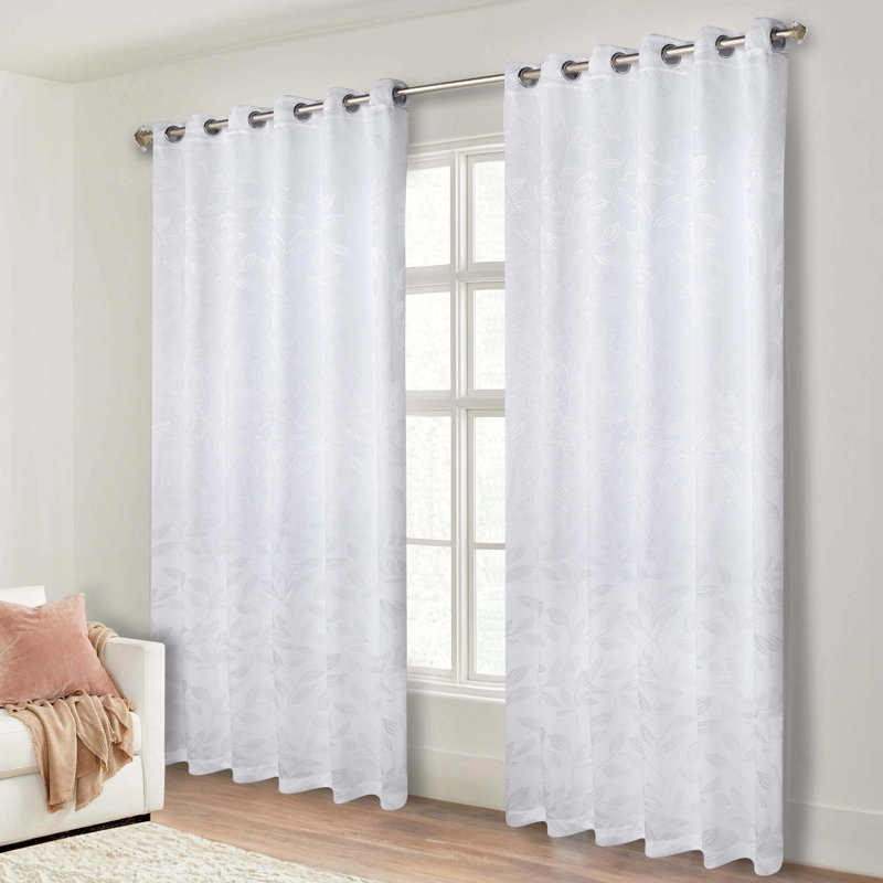  Finklea Floral Pattern Polyester Light Filtering/Room Darkening Rod Pocket Curtain Panels, 52" W x 96" L, Black/Black