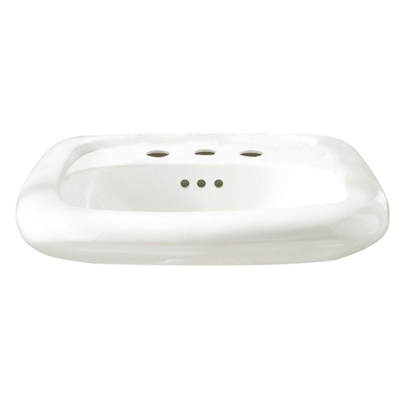 White Ceramic Wall-Mount Rectangular Bathroom Sink with Overflow