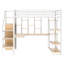 Lit mezzanine blanc avec bureau intégré, tablette et structure en métal, rangement
