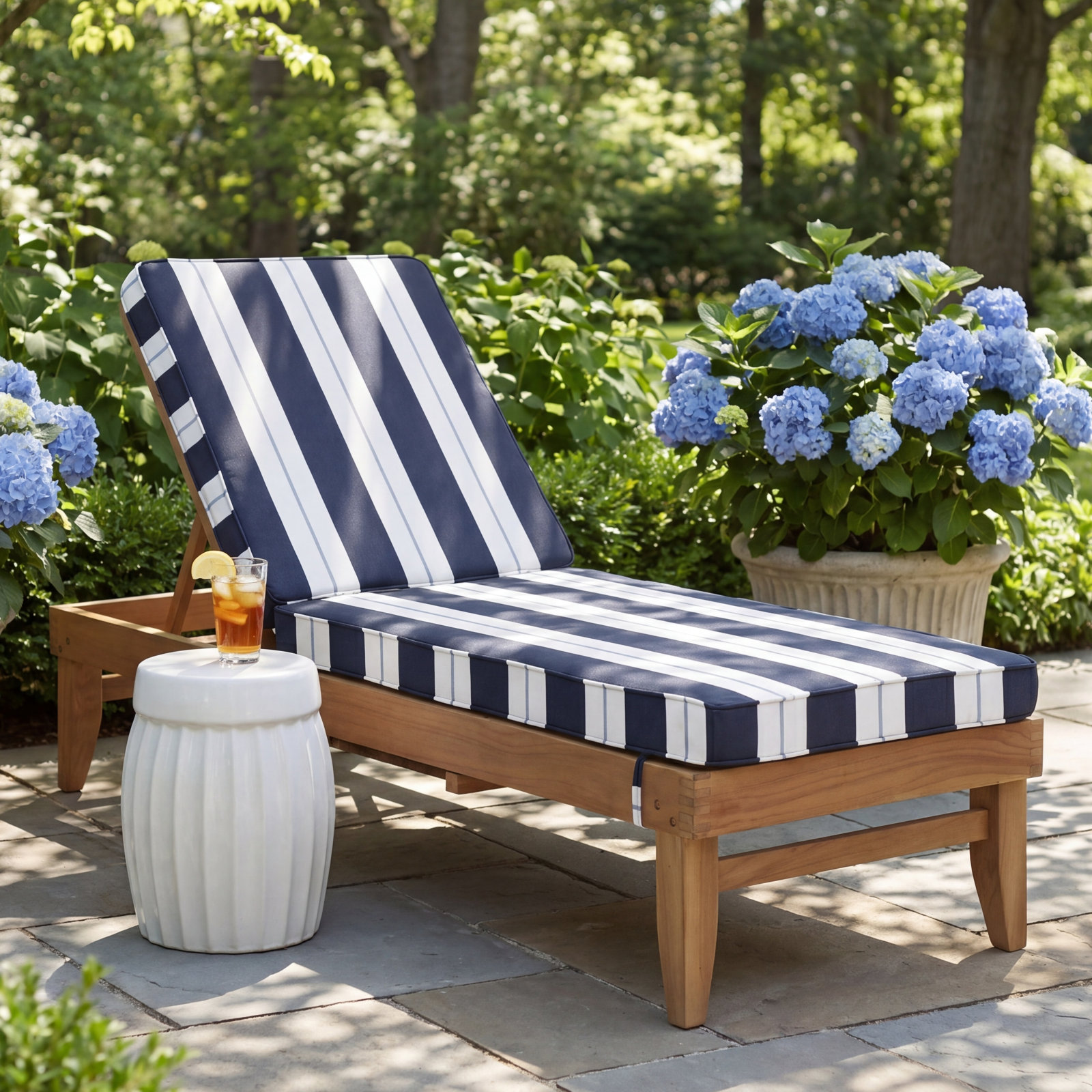 Deana Indoor/Outdoor Sunbrella® Seat/Back Cushion, 24'' W x 73'' D, Navy Stripe Sunbrella®