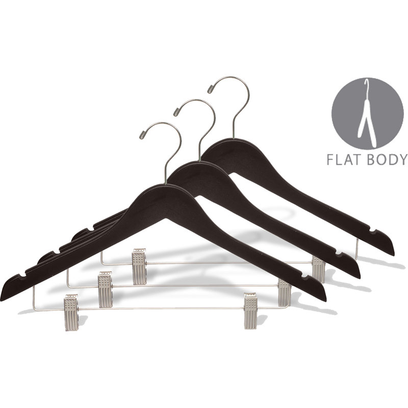 Cintre en bois avec pinces réglables pour jupe / pantalons, Espresso / chrome brossé