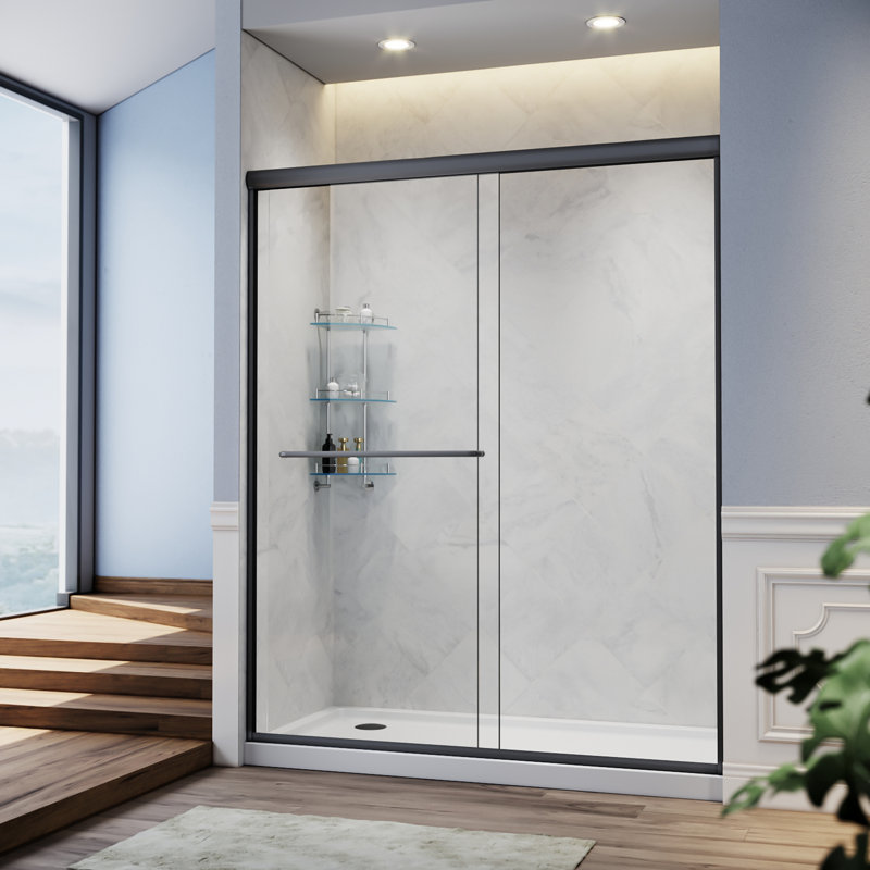 54" W x 72" H Semi-Frameless Shower Door, Black