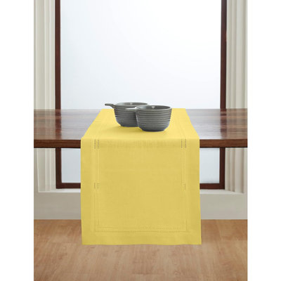 Linen Table Runner – Sunshine Yellow – 100% Pure Linen, Double Hemstitch, Small Runner For Dresser & Coffee Table, Spring & Easter Decor