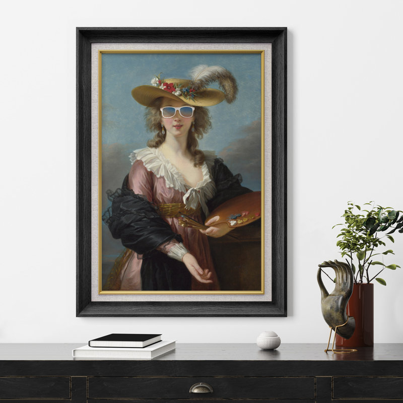«Feather Hat Sun lunettes» sur toile, Black Premium Framed, H 36 po x l 26 po
