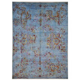 Hand Knotted Wool Area Rug in Blue