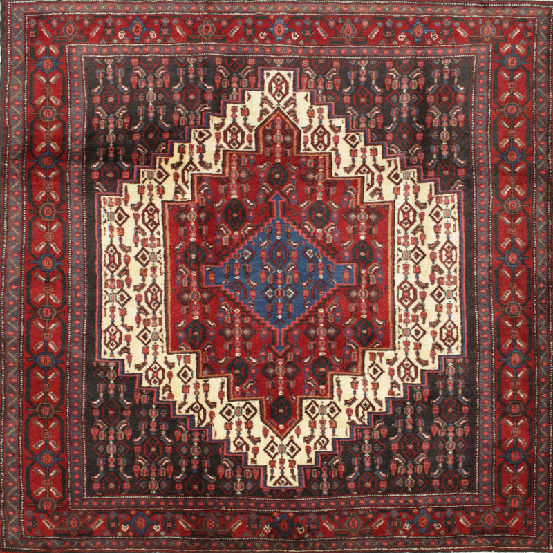 Tapis traditionnel rouge / beige, Rond 4 pi