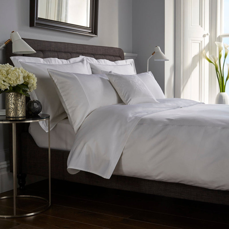 800 Thread Count Double Cord Embroidered Sateen Duvet Cover, Kingsize Duvet Cover, White