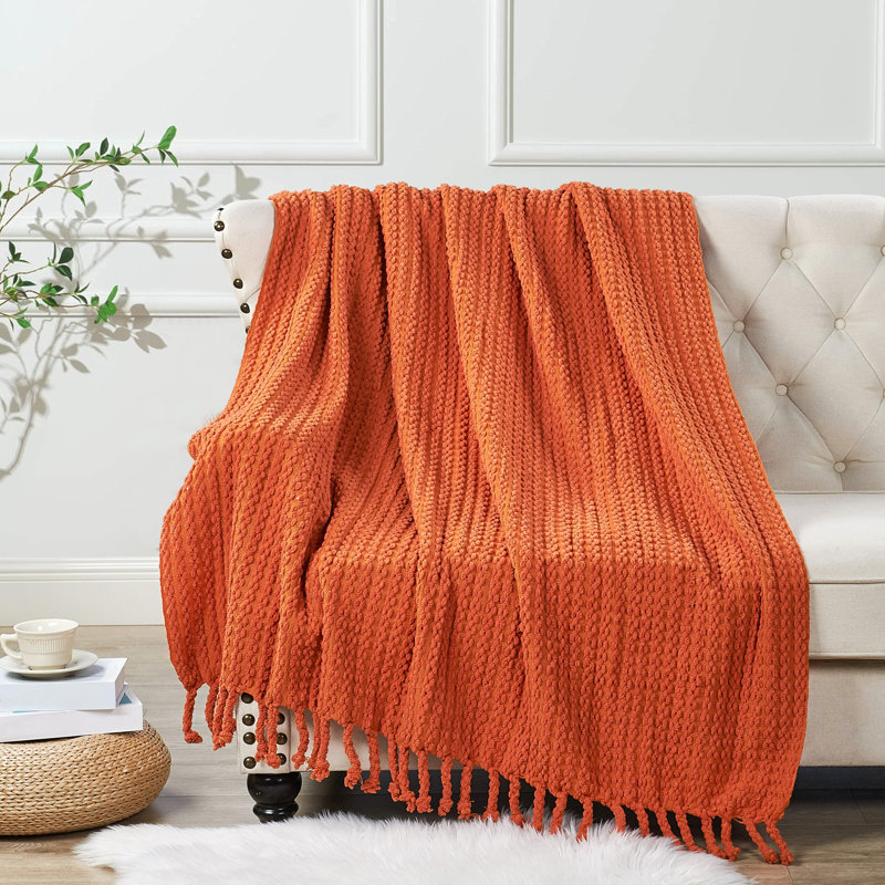 Knitted Throw Blanket, Burnt Orange