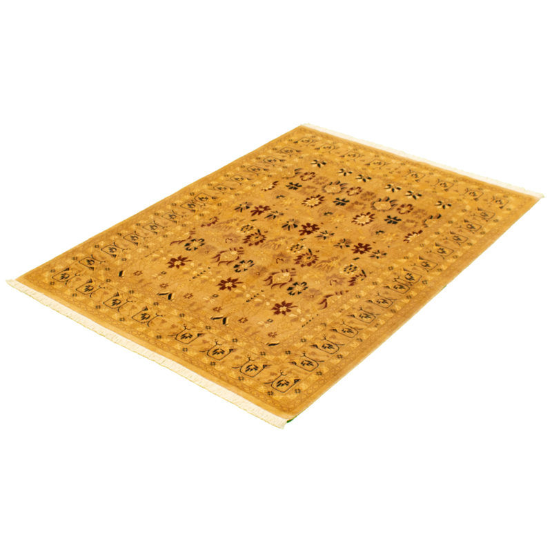Tapis unique en laine noué à la main kaki clair nouvel âge pako 4 pi 7 po x 6 pi 6 po New Age