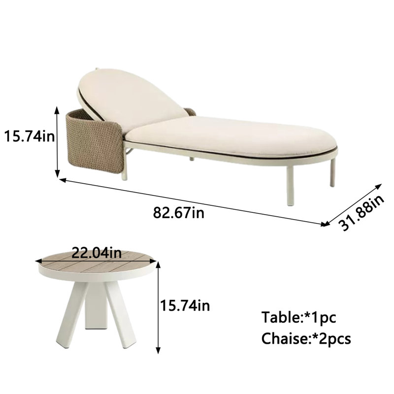 Ensemble de chaise longue d'extérieur durable avec cadre en aluminium et table Durable
