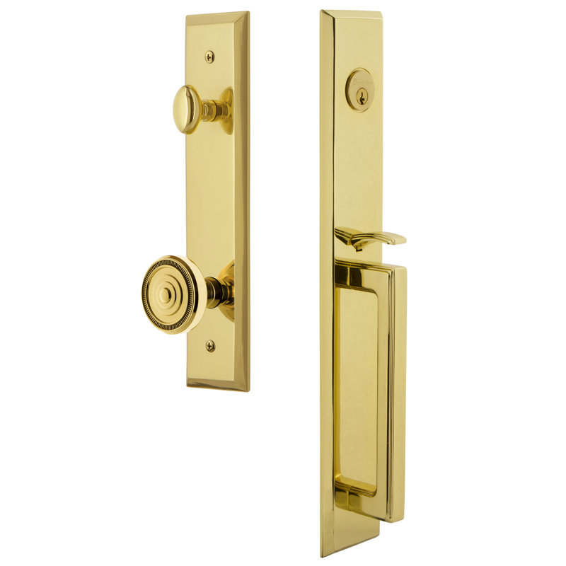 Fifth Avenue Complete Inactive Dummy Handleset with Soleil Knob and Rosette, Lifetime Brass