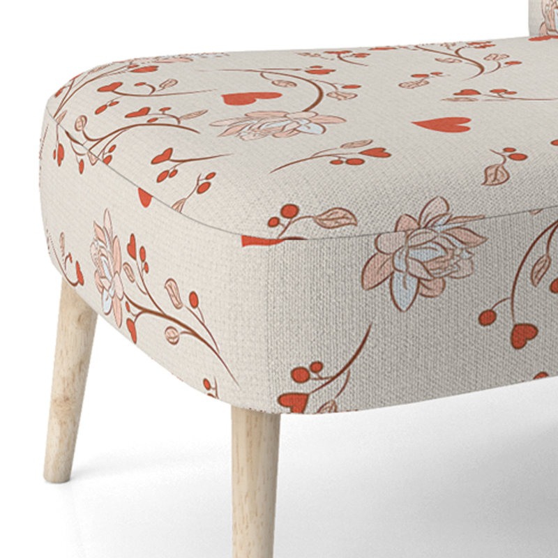 Accent Chair, Beige Floral Pattern Upholstered Decor - Beige Floral Pattern II, Red/Beige