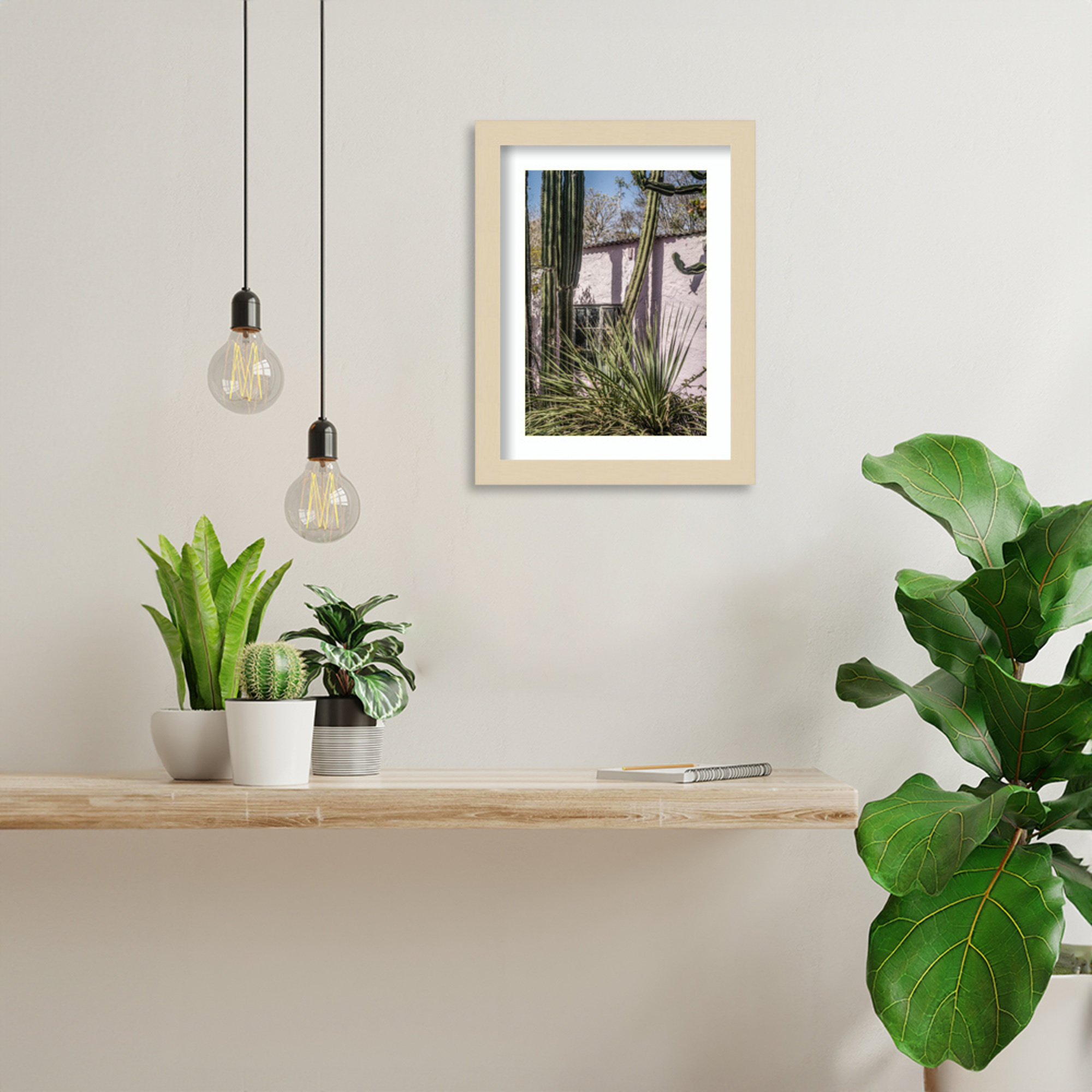 Plants On Pink by Shot by Clint Wood Framed Wall Art Print, Brown, 13" H x 10" W