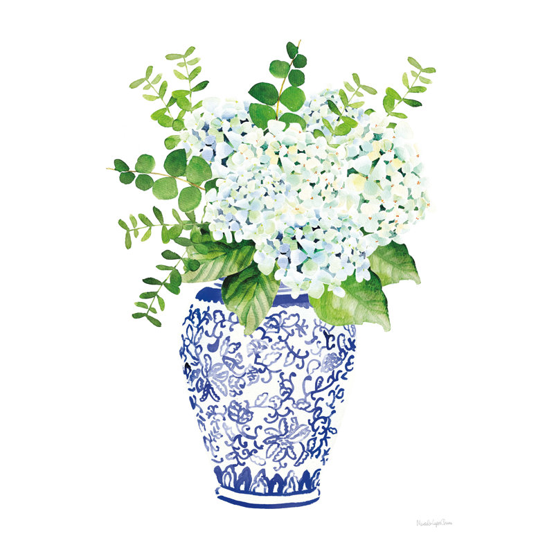 «Chinoiserie Hydrangea I» par Mercedes Lopez, reproduction de peinture résistante aux UV, H 48 po x l 36 po, Non