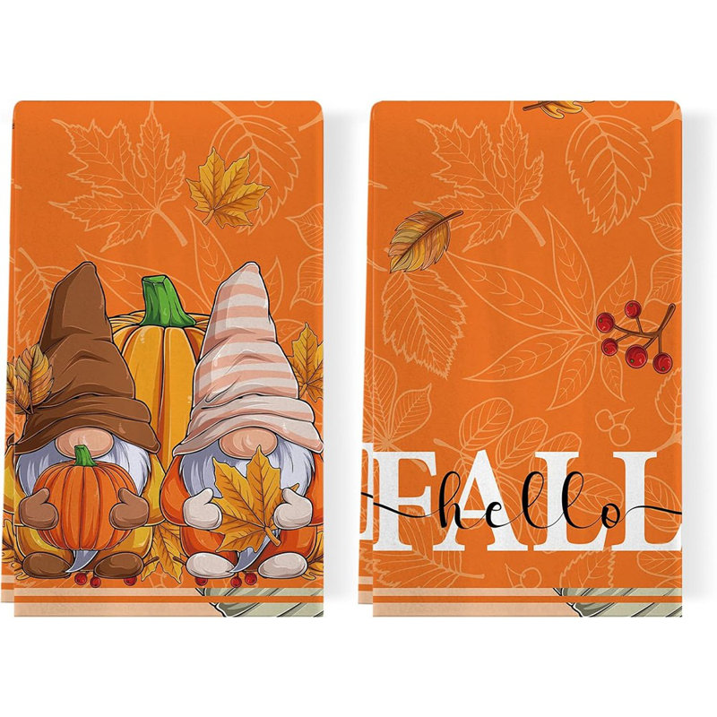 Ensemble de 2 essuie-tout d'automne à motif citrouille d'automne 18 x 26 pouces à motif d'automne
