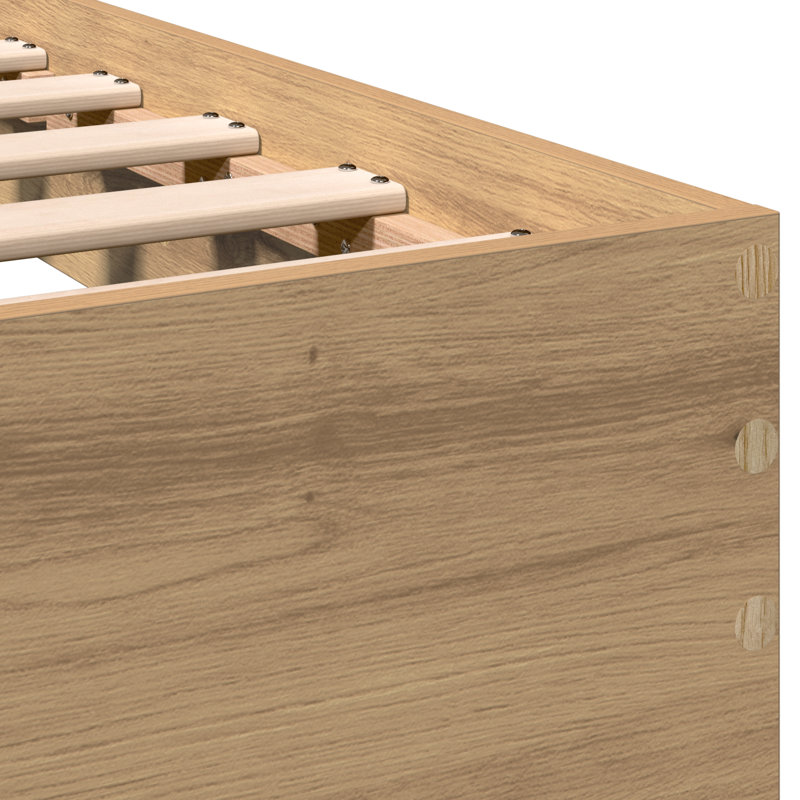 Bed Frame With Headboard Old Wood Solid Pine Wood, Artisan Oak, Small Double (4')