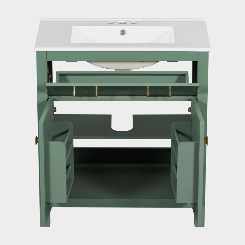30'' Single Bathroom Vanity with Ceramic Top, Green