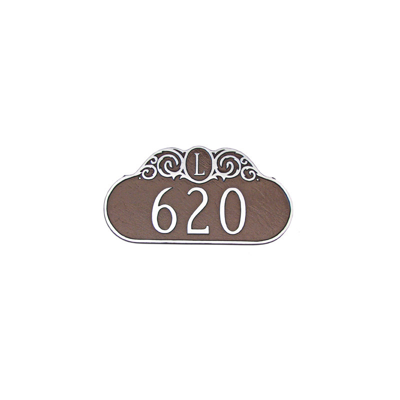 Enseigne d’adresse pour gazon à 1 ligne de monogramme, Chocolat / Argent