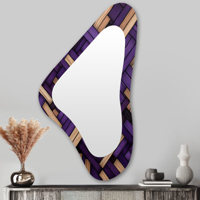Weronika mauve et beige cubisme abstrait géométrique - grand miroir mural asymétrique, miroir décoratif de forme unique mauve, impression sur métal