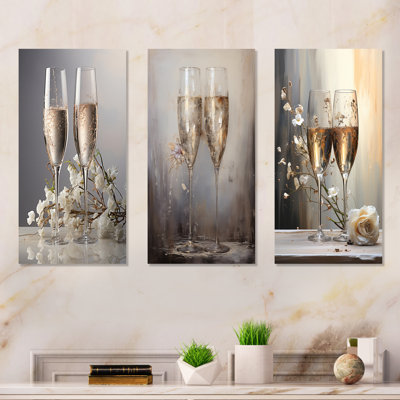 Richelle - Ensemble de 3 reproductions d'art mural champagne