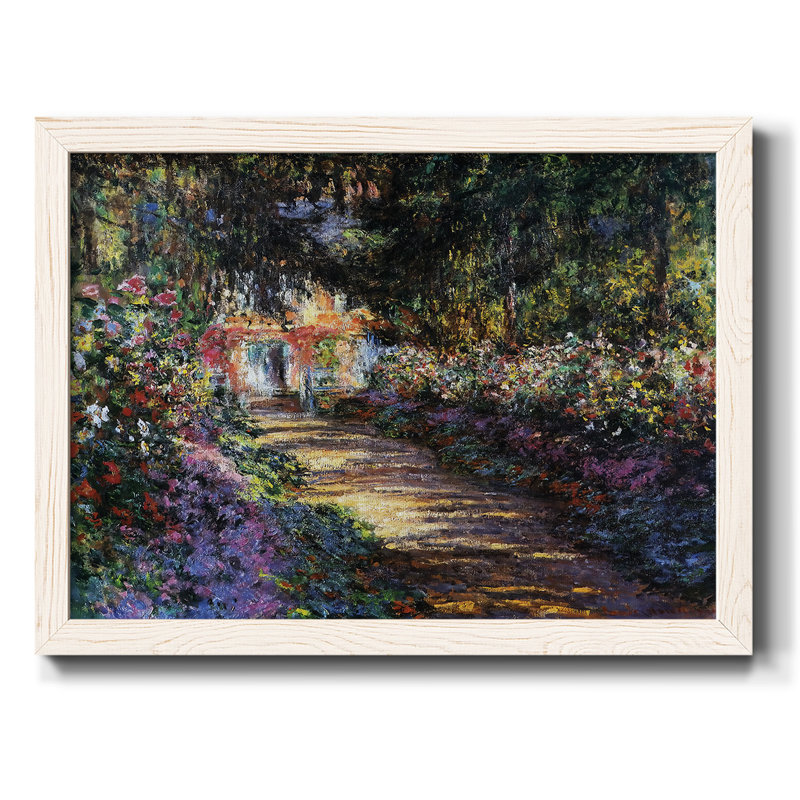 «Pathway in Monet's Garden at Giverny», reproduction d'art sur toile, Cadre blanc, H 22 po x l 32 po x P 1,5 po