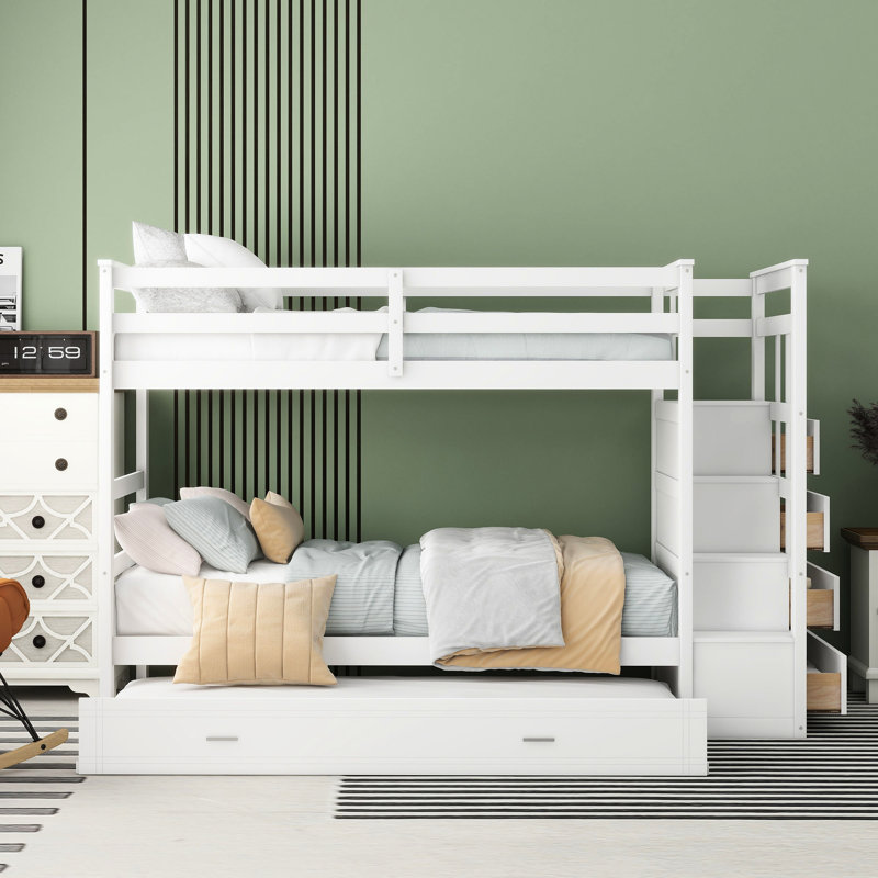 Lit simple superposé simple avec lit gigogne - idéal pour les chambres familiales avec rangement blanc pour créer une chambre à coucher élégante