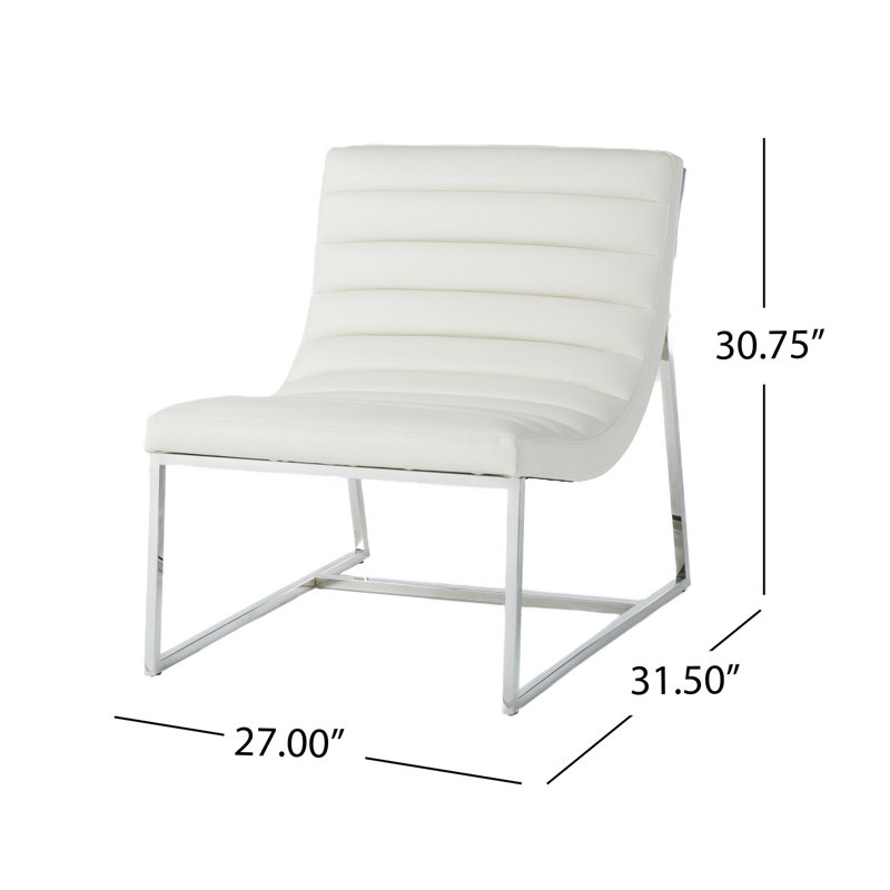 Chaise d'appoint Roll, acier inoxydable chromé, cuir blanc moelleux