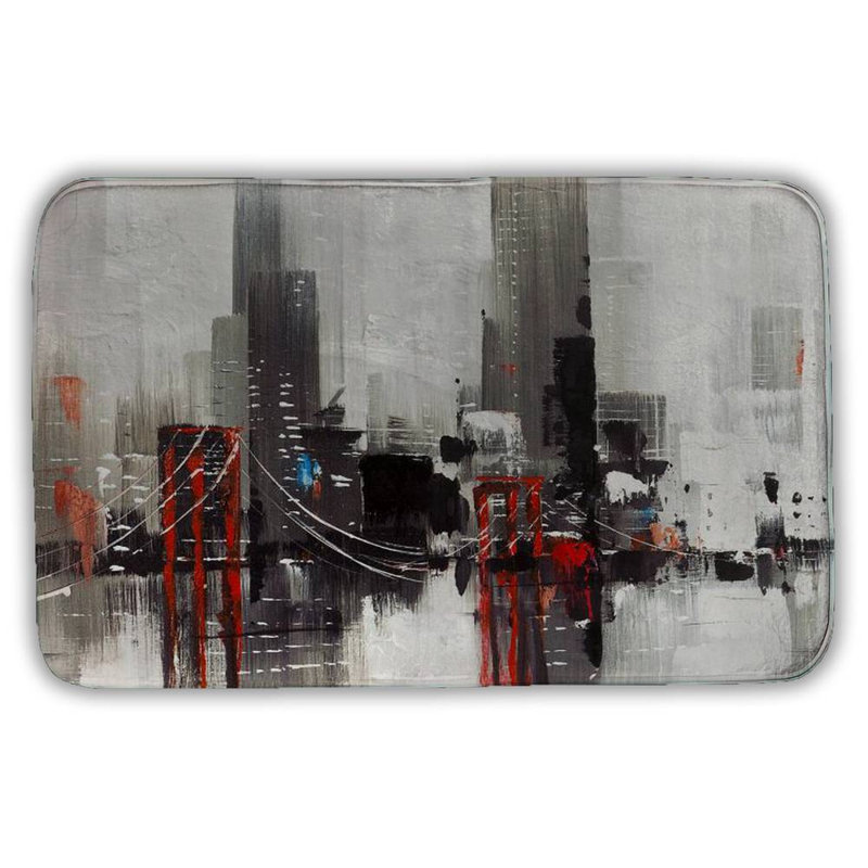 Abstract gray city with a bridge Bath Mat with Non-Slip Backing - Quick Dry Memory Foam Bathroom Rug - Absorbent - Modern Plush Spa-Style - Machine Washable