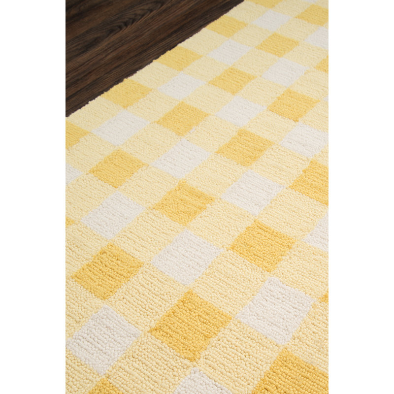 Tapis jaune / blanc crocheté à la main Zager, Tapis de couloir 2 pi 3 po x 7 pi 6 po