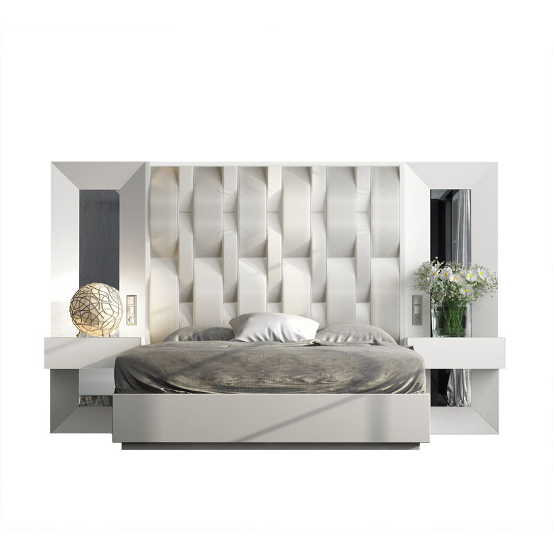 King Upholstered 4 Piece Bedroom Set, Matte