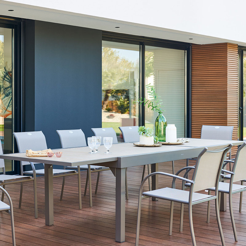 Saugus Rectangular Metal Extendable Outdoor Dining Table , cm W cm D, Beige, 75cm H x 90cm W x 180cm L